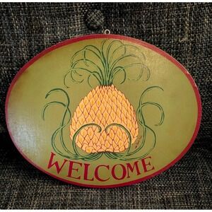 Linda B. Baxter Folk Country Art Welcome Sign Pineapple Hospitality Wooden 10x8"